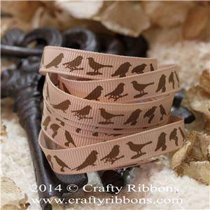 Vintage Butterflies Ribbon - Birds Latte